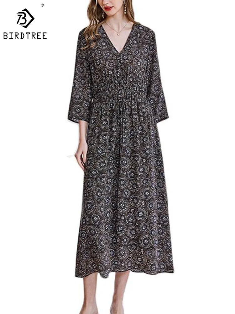 Birdtree 100%Natural Silk Dress for Women V-Neck Three Quarter Sleeves Dresses Elegant Vintage Printing Midi Dress New D37044QM
Birdtree 100%Natural Silk Dress for Women V-Neck Three Quarter Sleeves Dresses Elegant Vintage Printing Midi Dress New D37044QM