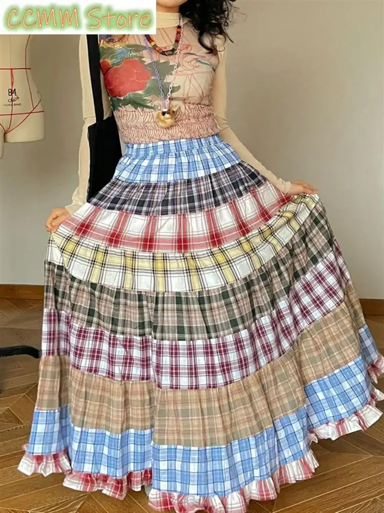 Women Multiple Color Grid Splicing A-line Summer Thin Skirt Young Girl Vintage Female High Waist Loose Ankle-length Skirts
Women Multiple Color Grid Splicing A-line Summer Thin Skirt Young Girl Vintage Female High Waist Loose Ankle-length Skirts