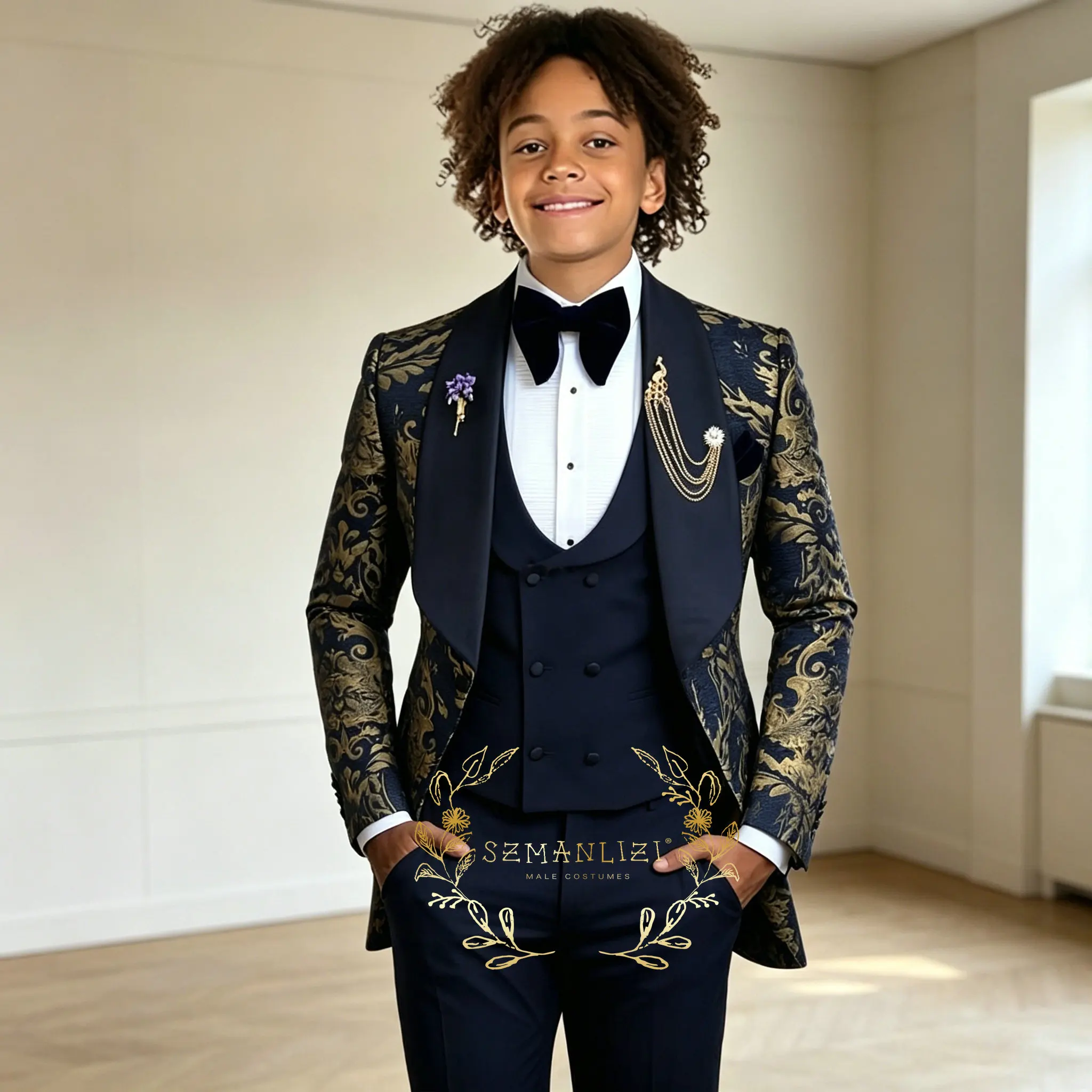 Formal Navy Blue Floral Boy Suit Set 3 Pieces For Kids Performance Outfit Host Costumes,Boys Slim Fit Suits Wedding Party Tuxedo
Formal Navy Blue Floral Boy Suit Set 3 Pieces For Kids Performance Outfit Host Costumes,Boys Slim Fit Suits Wedding Party Tuxedo
