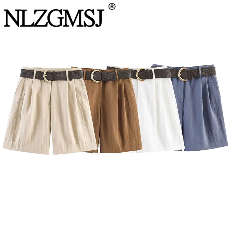 Nlzgmsj 2026 Summer Women High Waist Wide Leg Bermuda Shorts Casual Solid Pleated Belt Decoration Loose Shorts
Nlzgmsj 2026 Summer Women High Waist Wide Leg Bermuda Shorts Casual Solid Pleated Belt Decoration Loose Shorts