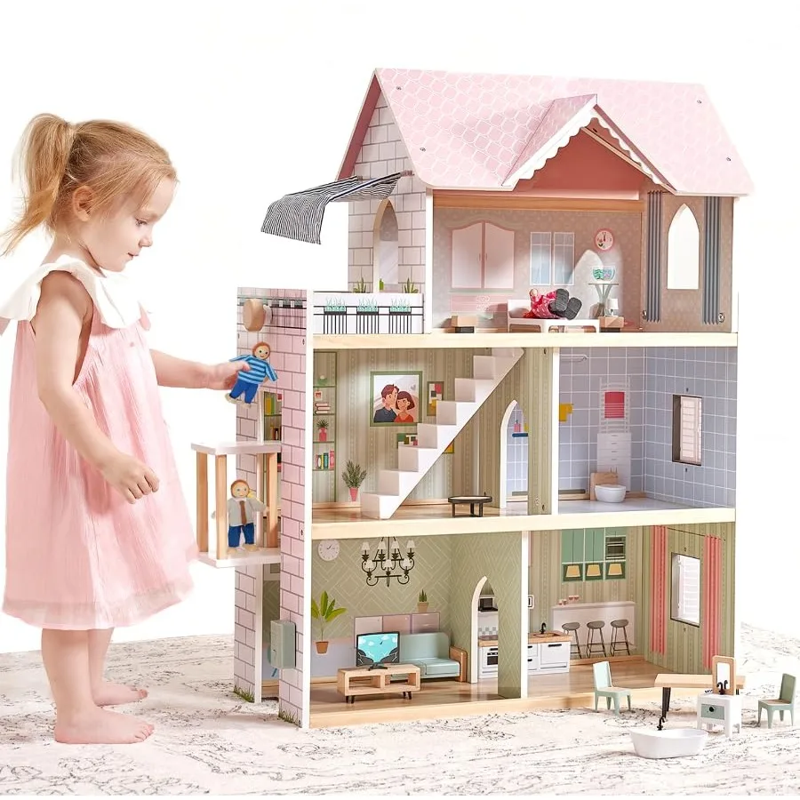 playhouse toy for girls 3-7+: pink wooden dollhouse with doorbell, light, elevator, 6 rooms, 2.6ft high, 15 pcs furniture 3 dol
playhouse toy for girls 3-7+: pink wooden dollhouse with doorbell, light, elevator, 6 rooms, 2.6ft high, 15 pcs furniture 3 dol