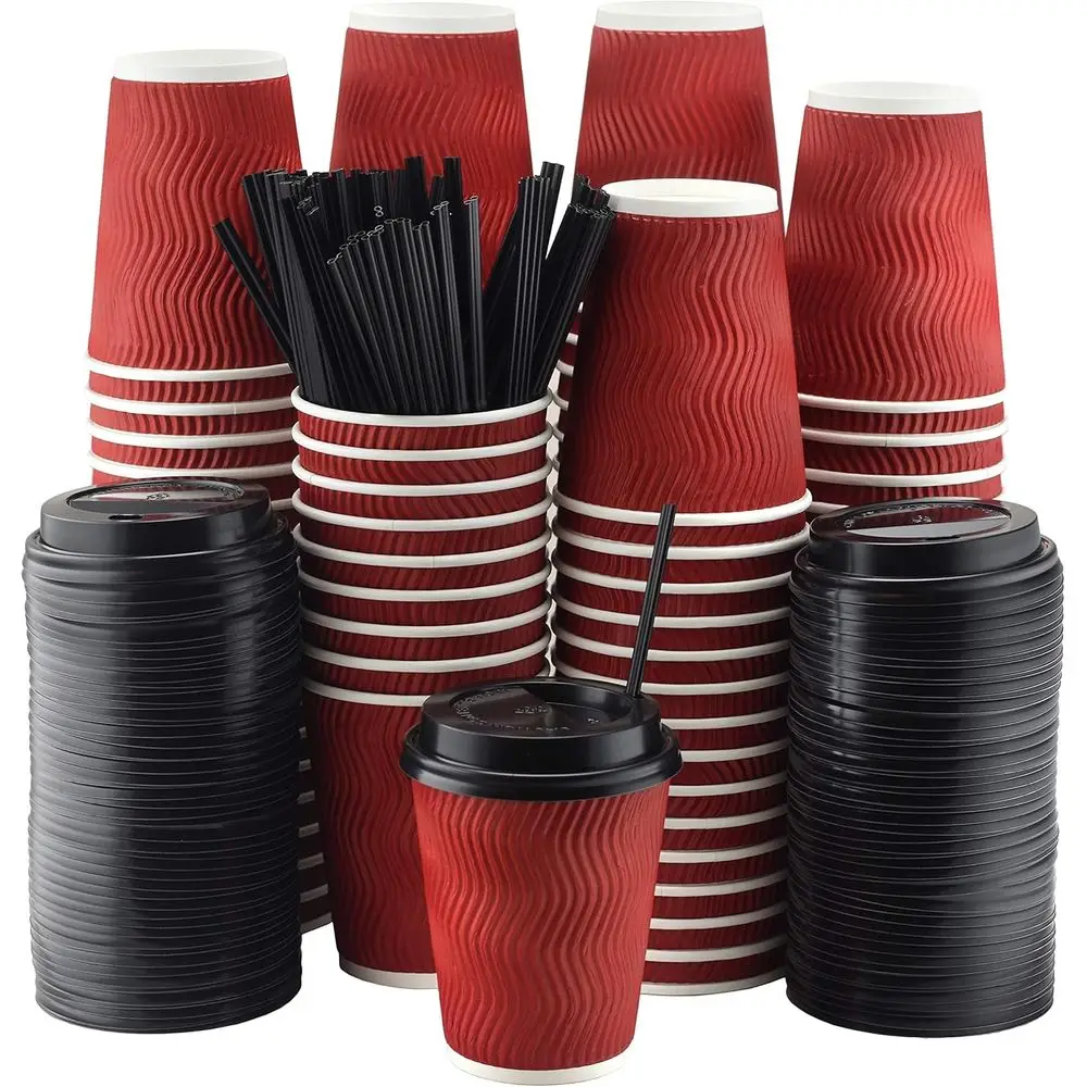 100 Pack 12 oz Red Paper Cups with Black Lids, Disposable BPA-Free Insulated Cups for Hot or Cold Beverages, Ideal for Home, Par
100 Pack 12 oz Red Paper Cups with Black Lids, Disposable BPA-Free Insulated Cups for Hot or Cold Beverages, Ideal for Home, Par
