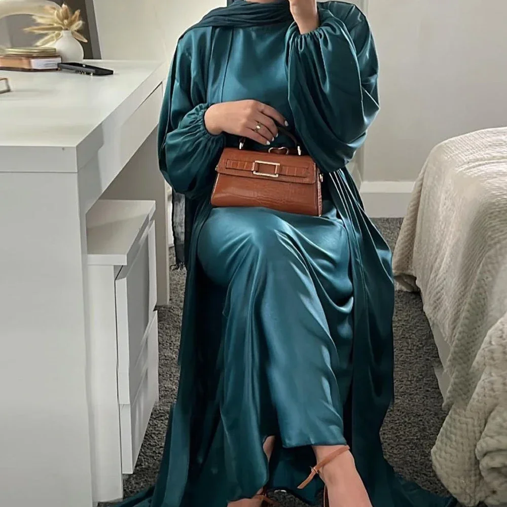 Modest Muslim 2 Pieces Dress Set Eid Satin Kimono Cardigan Women Eid Jalabiya Outfits Matching Suit Islamic Abaya Dubai Kaftan
Modest Muslim 2 Pieces Dress Set Eid Satin Kimono Cardigan Women Eid Jalabiya Outfits Matching Suit Islamic Abaya Dubai Kaftan
