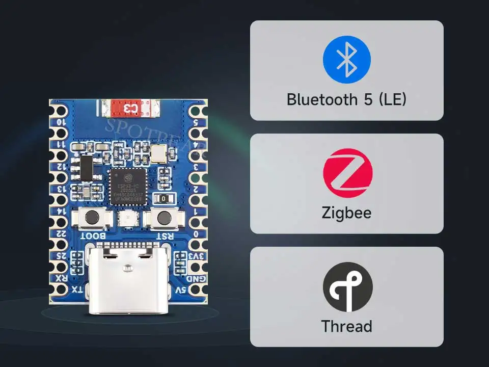 ESP32 H2 Zero MINI Макетная плата ESP32 H2FH4S чип 4 МБ флэш-памяти 96 МГц процессор USB Type-C порт для BLE/Zigbee/Thread
ESP32 H2 Zero MINI Макетная плата ESP32 H2FH4S чип 4 МБ флэш-памяти 96 МГц процессор USB Type-C порт для BLE/Zigbee/Thread