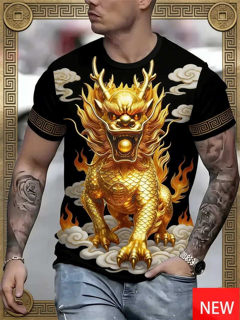 Chinese Golden Qilin T-Shirt Hyper-Realistic Gilded Beast Graphic Tshirt For Men 3d Print Short Sleeve Oversized Tshirts
Chinese Golden Qilin T-Shirt Hyper-Realistic Gilded Beast Graphic Tshirt For Men 3d Print Short Sleeve Oversized Tshirts