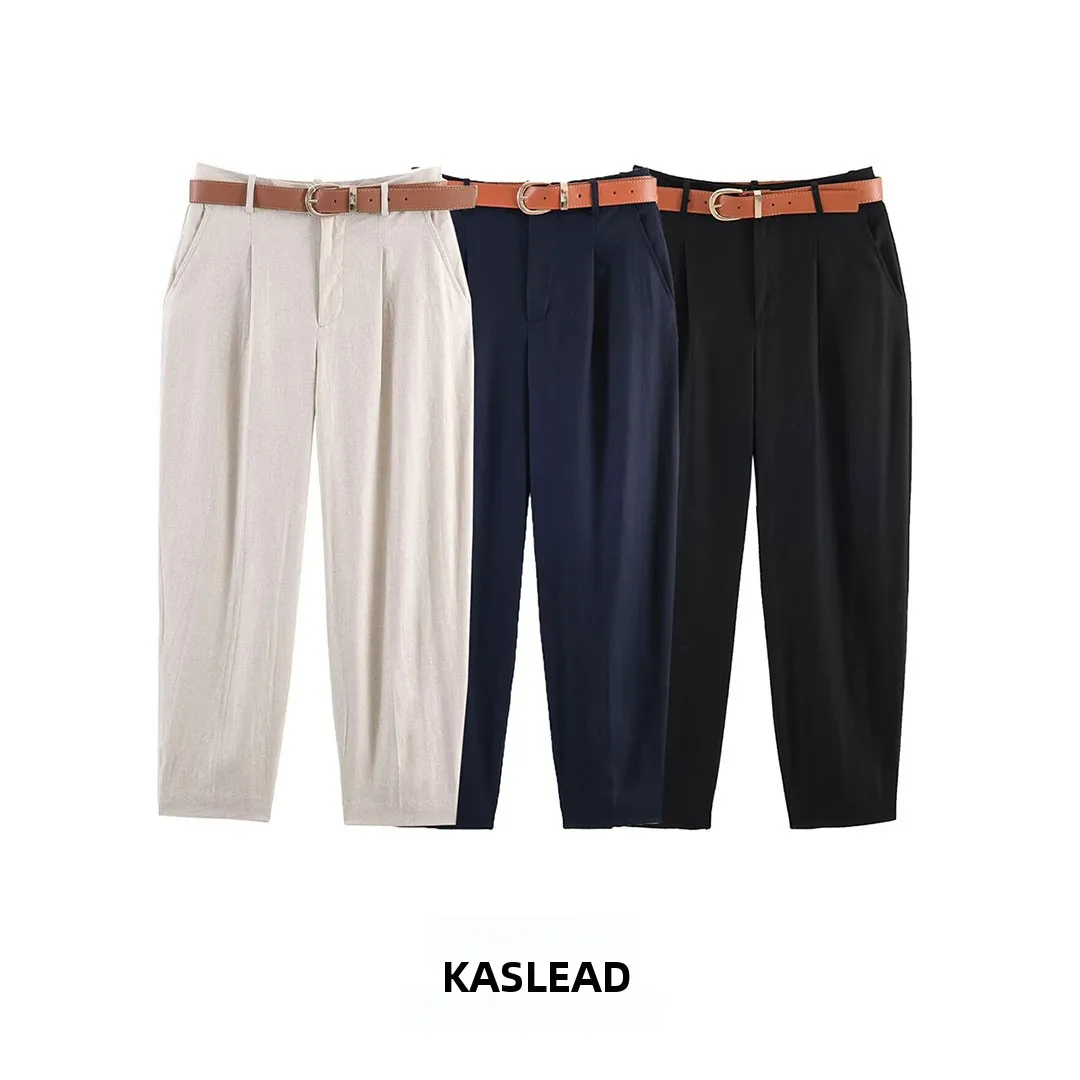 KASLEAD Fashionable Mixed Fiber Pleated Pants with Belt for Women Elegant Casual Trousers Stylish Ladies' Bottoms
KASLEAD Fashionable Mixed Fiber Pleated Pants with Belt for Women Elegant Casual Trousers Stylish Ladies' Bottoms