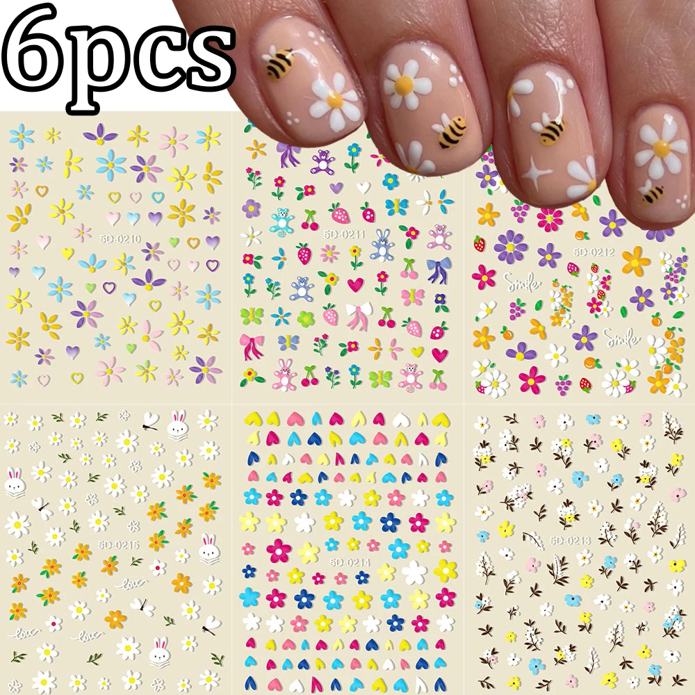 6pcs 5D Summer Colorful Flower Nail Stickers Macaron Color Strawberry Petal Heart Nail Decals Sliders Cartoon Spring Nail Decora
6pcs 5D Summer Colorful Flower Nail Stickers Macaron Color Strawberry Petal Heart Nail Decals Sliders Cartoon Spring Nail Decora
