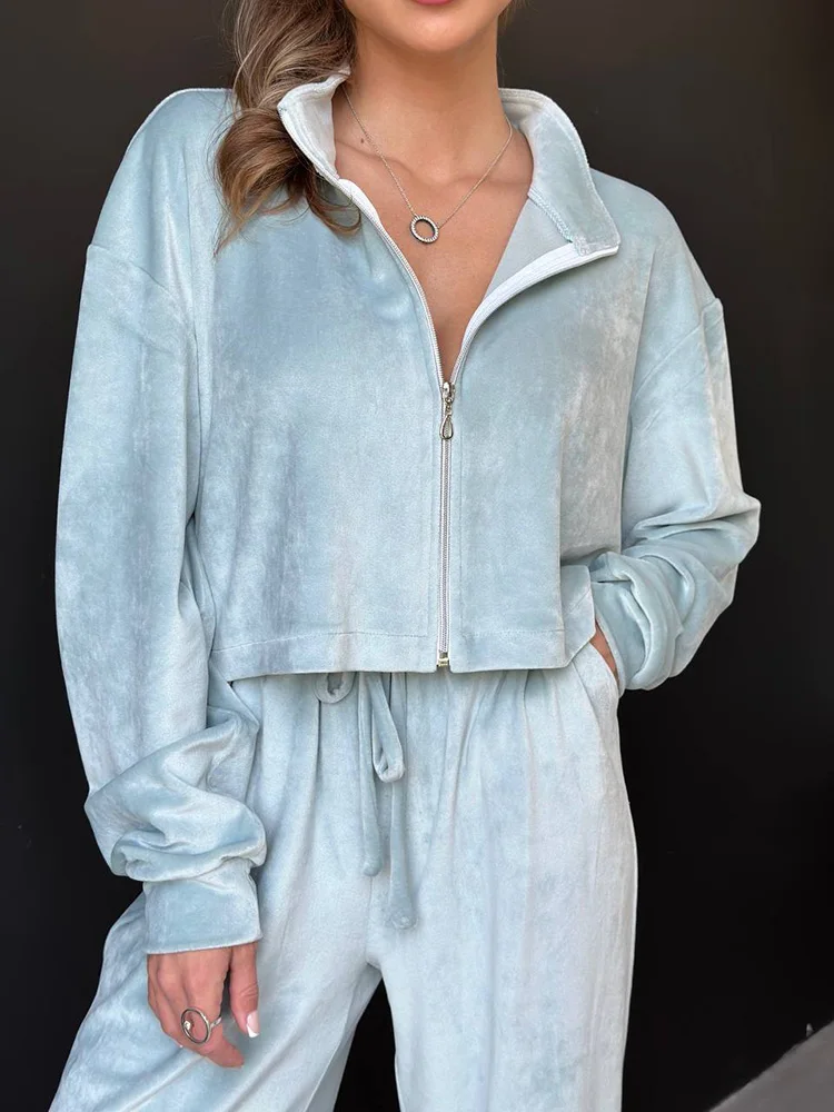 2023 Stand Collar Zipper Short Top Wide Leg Pants 2PCS Outfit Women Autumn Winter Loungewear Long Sleeve Fashion Matching Sets
2023 Stand Collar Zipper Short Top Wide Leg Pants 2PCS Outfit Women Autumn Winter Loungewear Long Sleeve Fashion Matching Sets