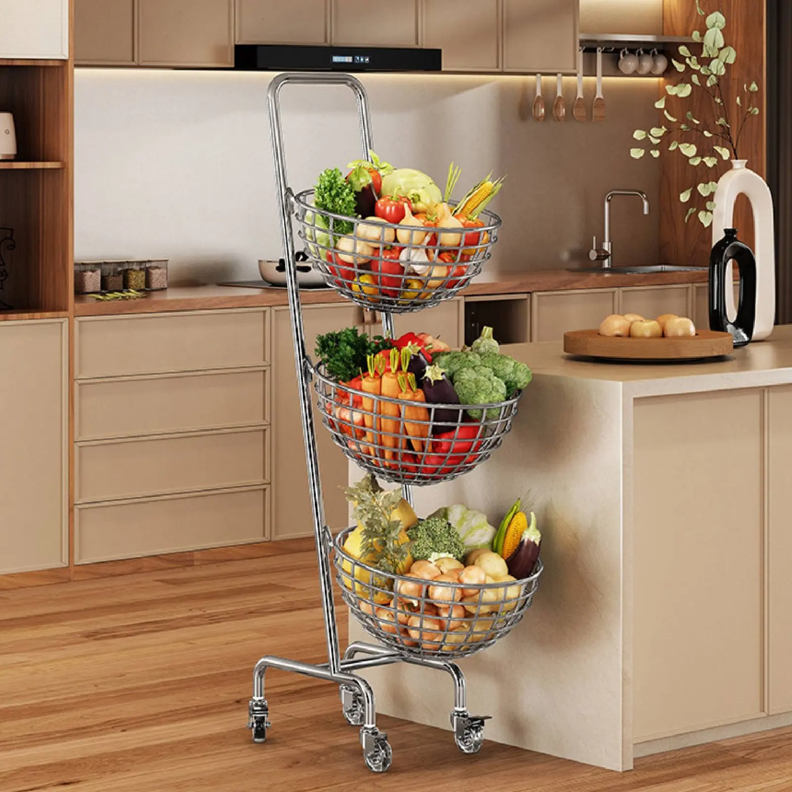 Kitchen Vegetable Trolley Space Saving 3 Tier Rolling Trolley Metal Wire Fruit Container Stand Large Capacity for Pantry
Kitchen Vegetable Trolley Space Saving 3 Tier Rolling Trolley Metal Wire Fruit Container Stand Large Capacity for Pantry