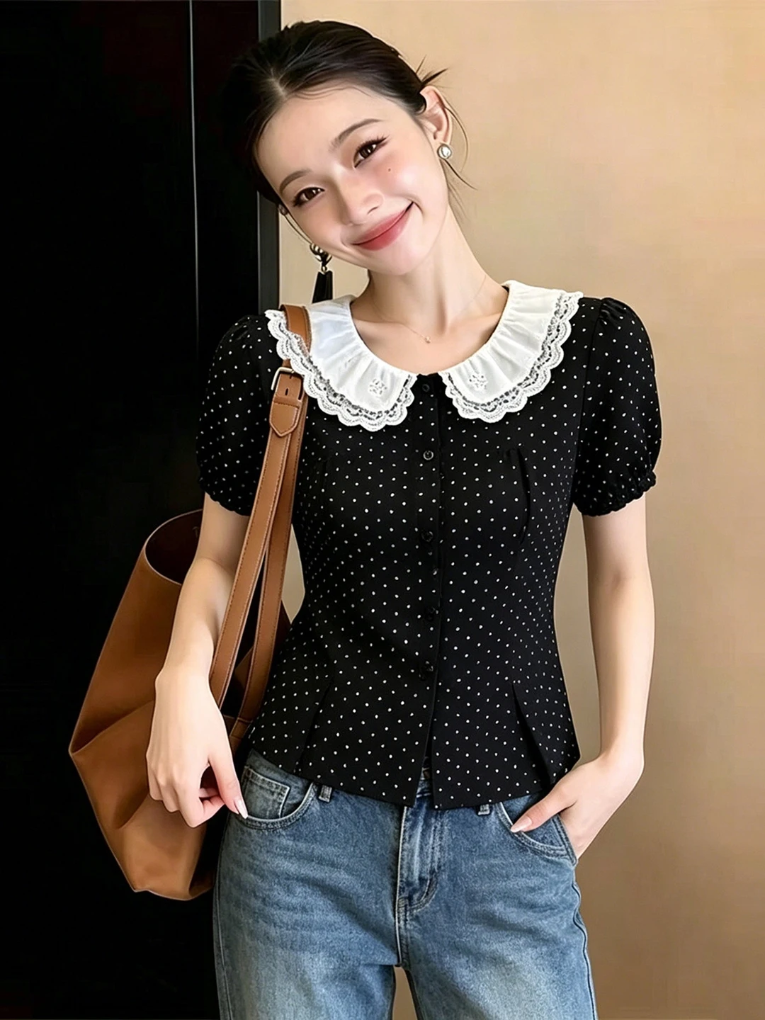 Slim Fit Polka Dot Short Sleeve Shirt Women's 2026 New Summer plus Size Beautiful Top Korean Style Commute Bubble Sleeve
Slim Fit Polka Dot Short Sleeve Shirt Women's 2026 New Summer plus Size Beautiful Top Korean Style Commute Bubble Sleeve