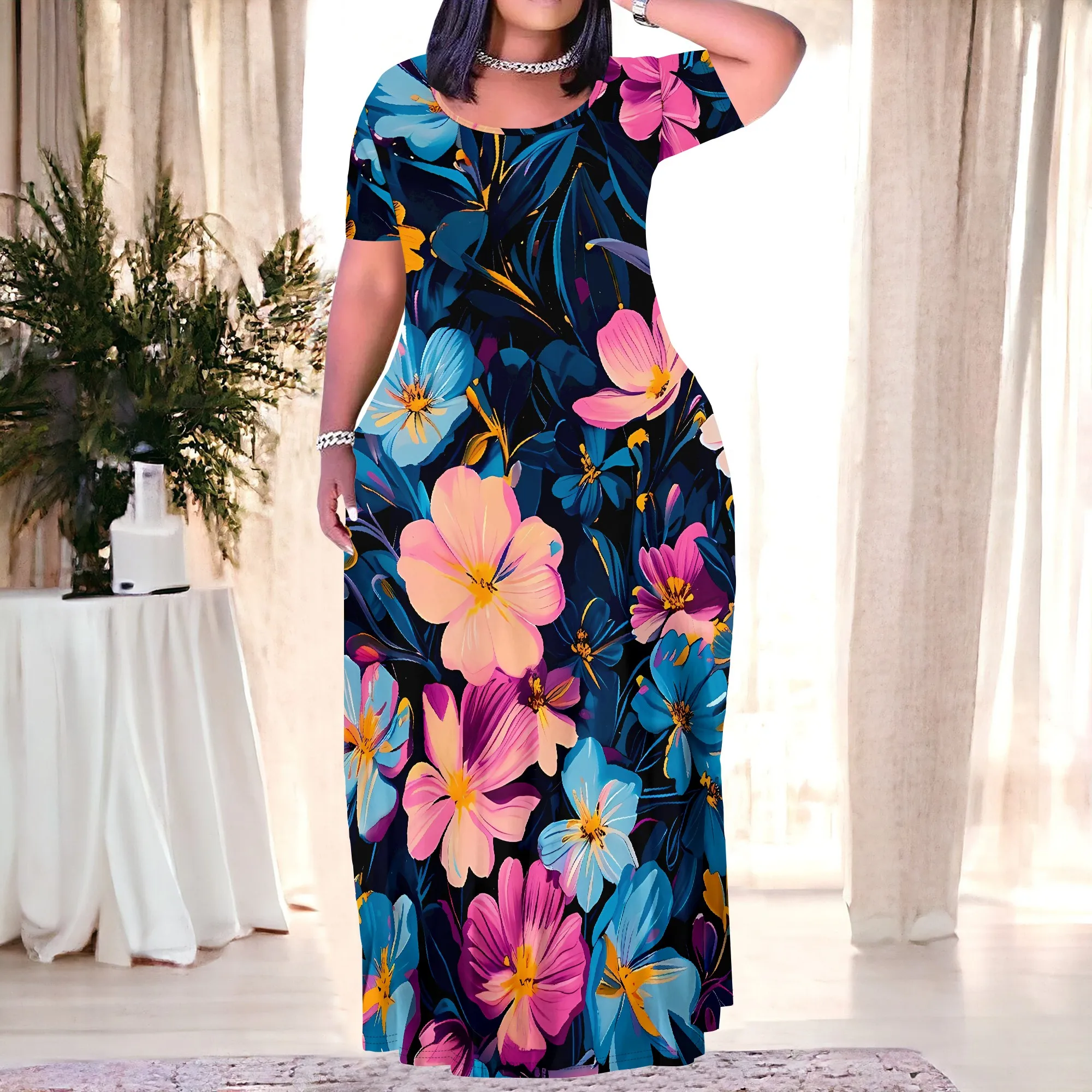Plus Size Colorful Floral Print Maxi Dress for Women Summer Off Shoulder Short Sleeve Dress
Plus Size Colorful Floral Print Maxi Dress for Women Summer Off Shoulder Short Sleeve Dress