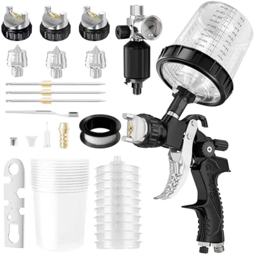 HVLP Air Spray Gun with 3 Nozzle Sizes & Regulator, Includes 10 Mixing Cups for Car, Furniture Painting
HVLP Air Spray Gun with 3 Nozzle Sizes & Regulator, Includes 10 Mixing Cups for Car, Furniture Painting