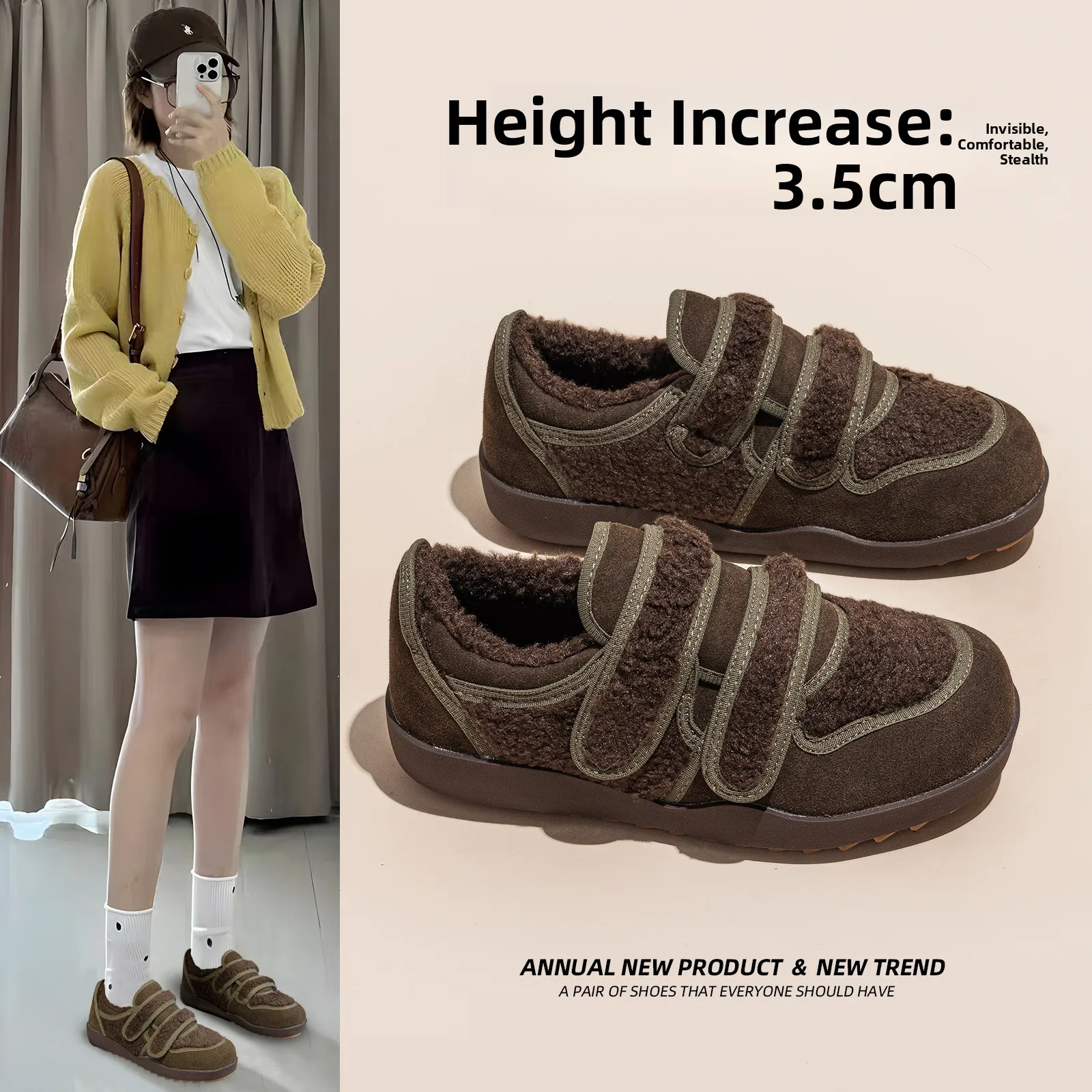 Женские зимние утепленные флисом туфли на толстой подошве с эффектом увеличения роста, на липучках, универсальные, в корейском стиле, теплые, хлопковые, повседневные, размер S
Женские зимние утепленные флисом туфли на толстой подошве с эффектом увеличения роста, на липучках, универсальные, в корейском стиле, теплые, хлопковые, повседневные, размер S