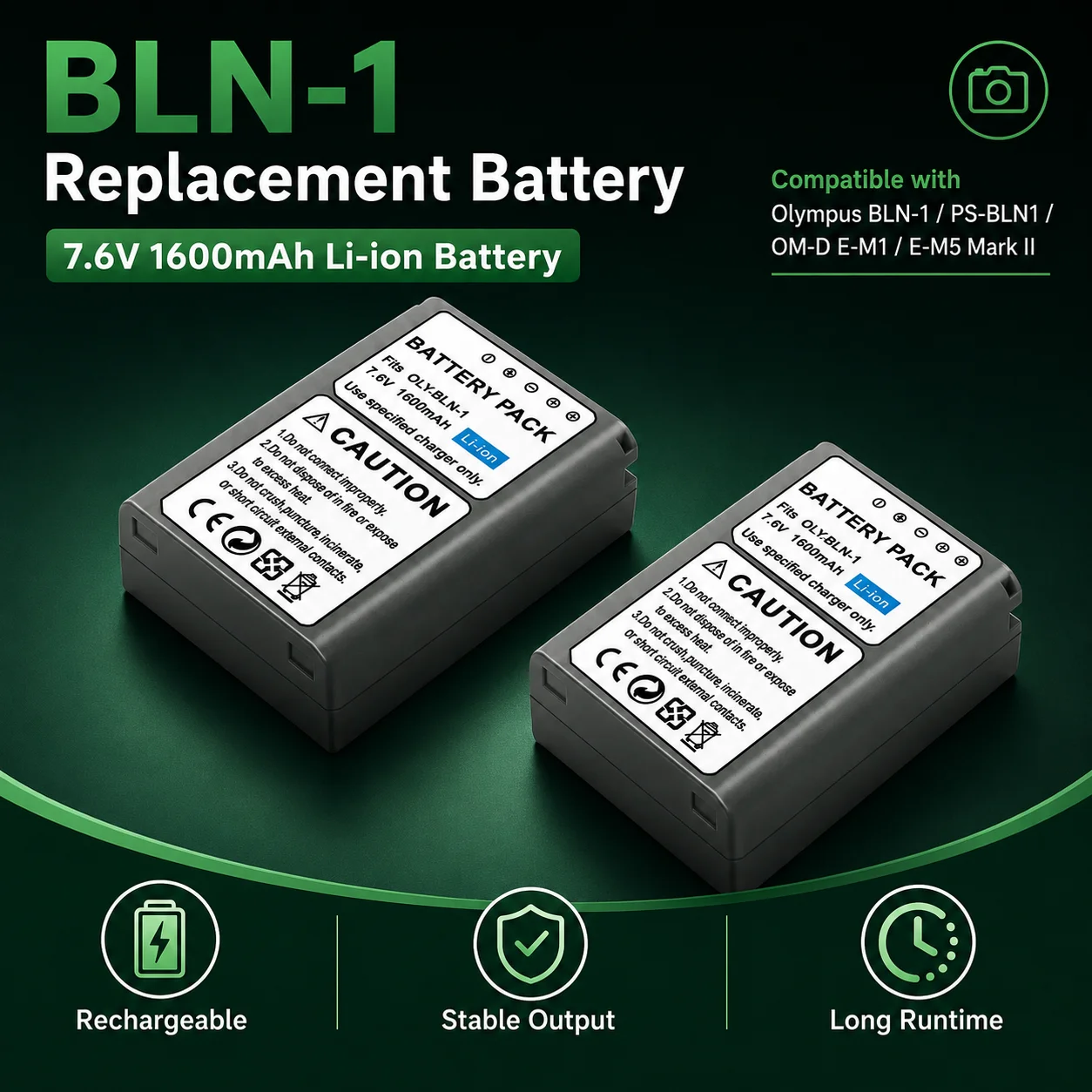 High Capacity BLN-1 Camera Battery 1750mAh PS-BLN1 Replacement For Olympus E-M1 E-M5 PEN-F E-P5
High Capacity BLN-1 Camera Battery 1750mAh PS-BLN1 Replacement For Olympus E-M1 E-M5 PEN-F E-P5