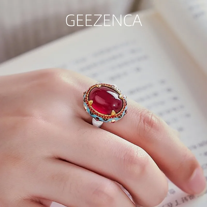 GEEZENCA Red Corundum 925 Silver Colored Enamel Jewelry Sets Earrings Ring Pendant For Women 18K Gold Vintage Luxury Dainty Gift
GEEZENCA Red Corundum 925 Silver Colored Enamel Jewelry Sets Earrings Ring Pendant For Women 18K Gold Vintage Luxury Dainty Gift