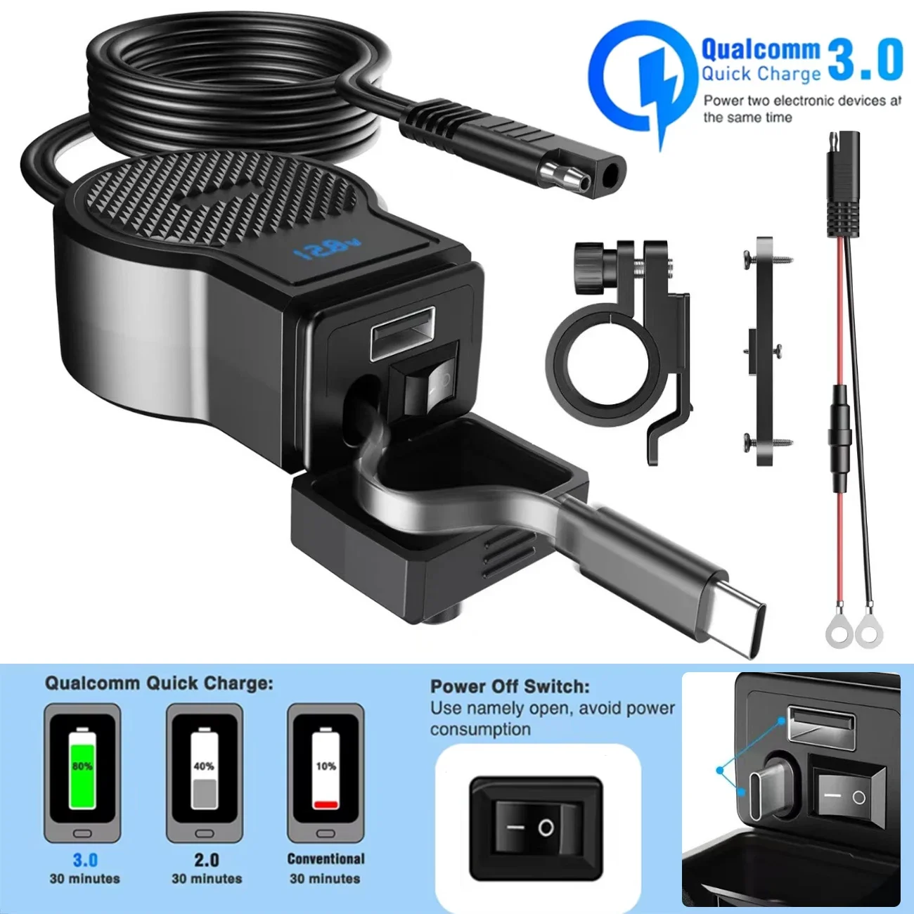 PD QC3.0 Motorcycle USB Fast Cellular Charger Waterproof Type C Port Socket Connector With Cell Mobile Voltmeter Digital Charger
PD QC3.0 Motorcycle USB Fast Cellular Charger Waterproof Type C Port Socket Connector With Cell Mobile Voltmeter Digital Charger