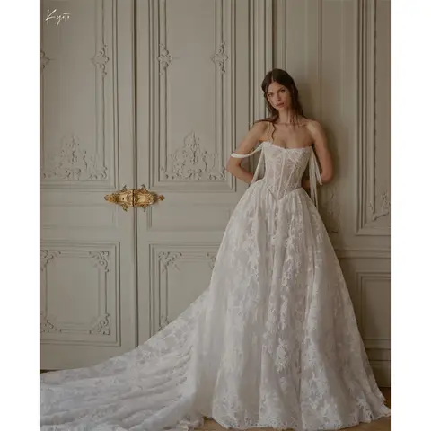 Kyoto Customize Ivory Lace Appliques Off Shoulder Wedding Dress A-Line Long Train vestidos de novia Zip Back Formal Evening 2025