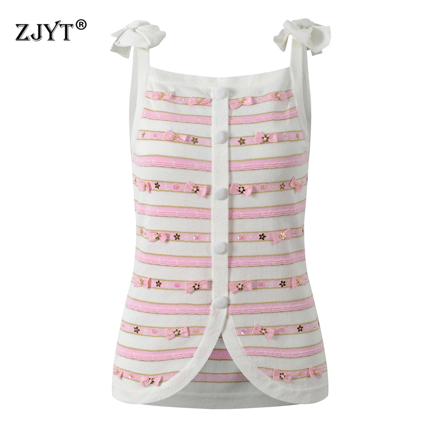 ZJYT Summer Fashion Sleeveless Striped Sweet Camisole Knitted Sweater Tops Women Elegant Female Jersey Slim Fitted Knitwears
ZJYT Summer Fashion Sleeveless Striped Sweet Camisole Knitted Sweater Tops Women Elegant Female Jersey Slim Fitted Knitwears
