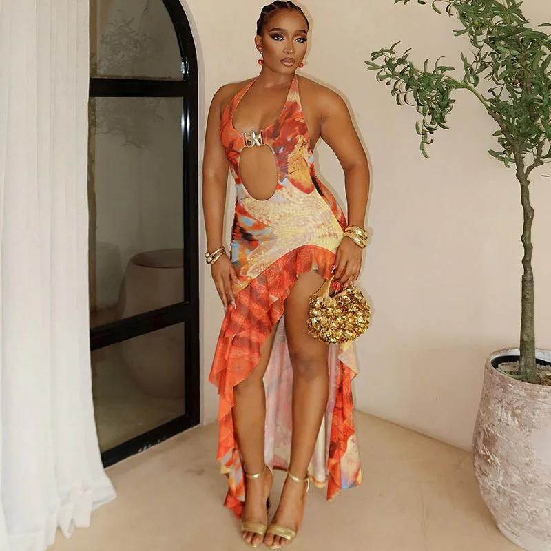Sexy Print Ruffles Maxi Dress for Women 2025 Summer Fashion Halter Backless Sleeveless Holidays Party Dresses Clubwear
Sexy Print Ruffles Maxi Dress for Women 2025 Summer Fashion Halter Backless Sleeveless Holidays Party Dresses Clubwear