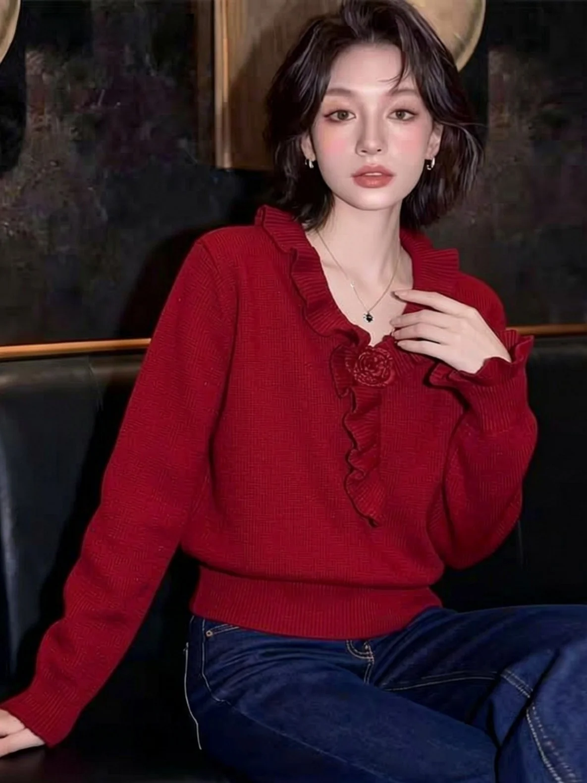 La Chapelle Red Embroidered V-Ne Sweater Women's Inner Wear Loose Fit Long Sve Knitted Thermal Woolen Top for Spring Aut...
La Chapelle Red Embroidered V-Ne Sweater Women's Inner Wear Loose Fit Long Sve Knitted Thermal Woolen Top for Spring Aut...