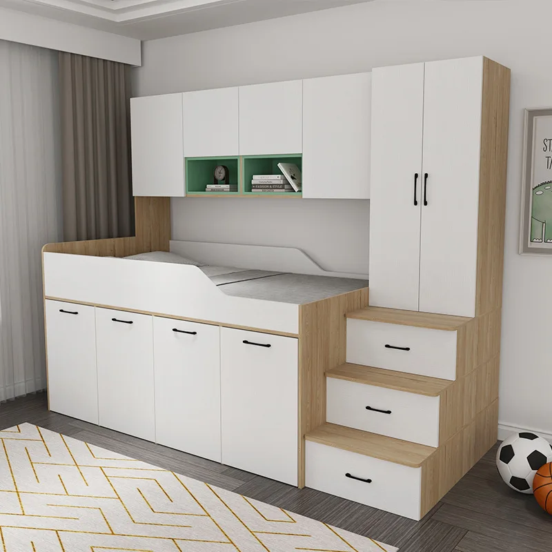 Solid wood bed under wardrobe with high box small apartment small bedroom desk integrated combination
Solid wood bed under wardrobe with high box small apartment small bedroom desk integrated combination
