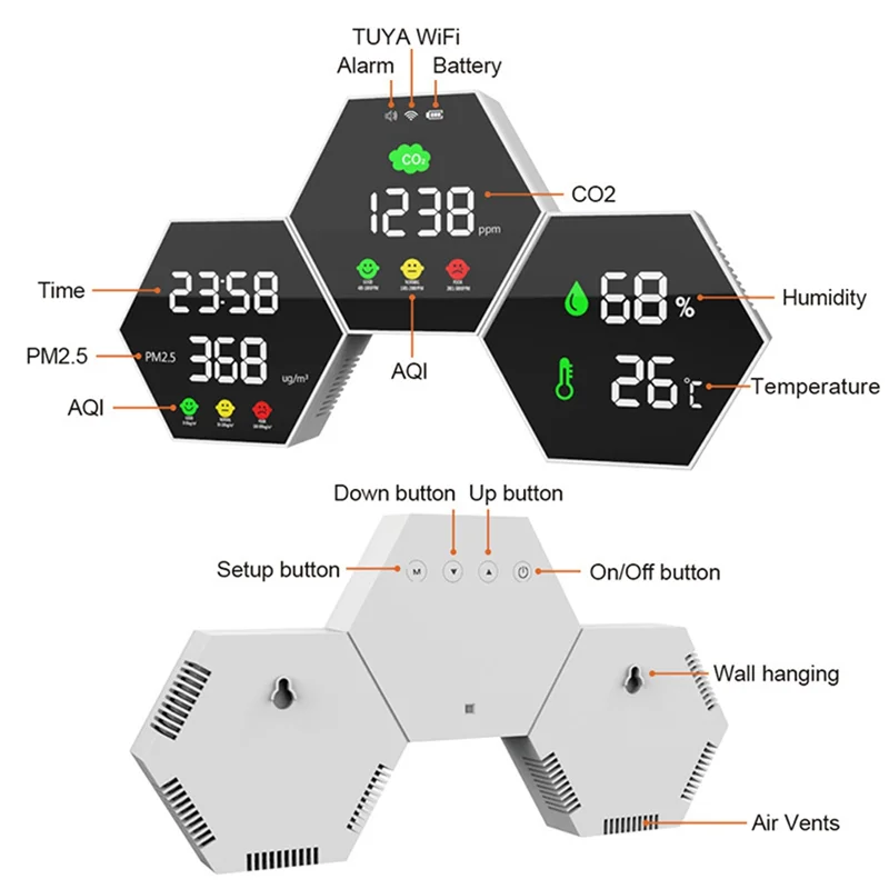 A02F-Air Quality Detector Monitor Indoor Tester Carbon Dioxide Sensor Wall-Mounted Co2 Detector Carbon Dioxide Monitor
A02F-Air Quality Detector Monitor Indoor Tester Carbon Dioxide Sensor Wall-Mounted Co2 Detector Carbon Dioxide Monitor