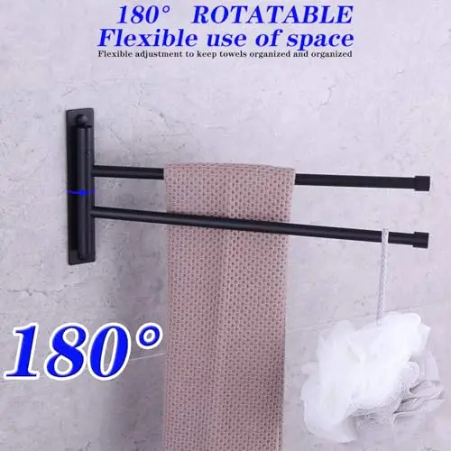 180-Degree Rotatable Dual-Arm Wall Mounted Towel Rack Stainless Steel Matte Black Bathroom Organizer
180-Degree Rotatable Dual-Arm Wall Mounted Towel Rack Stainless Steel Matte Black Bathroom Organizer