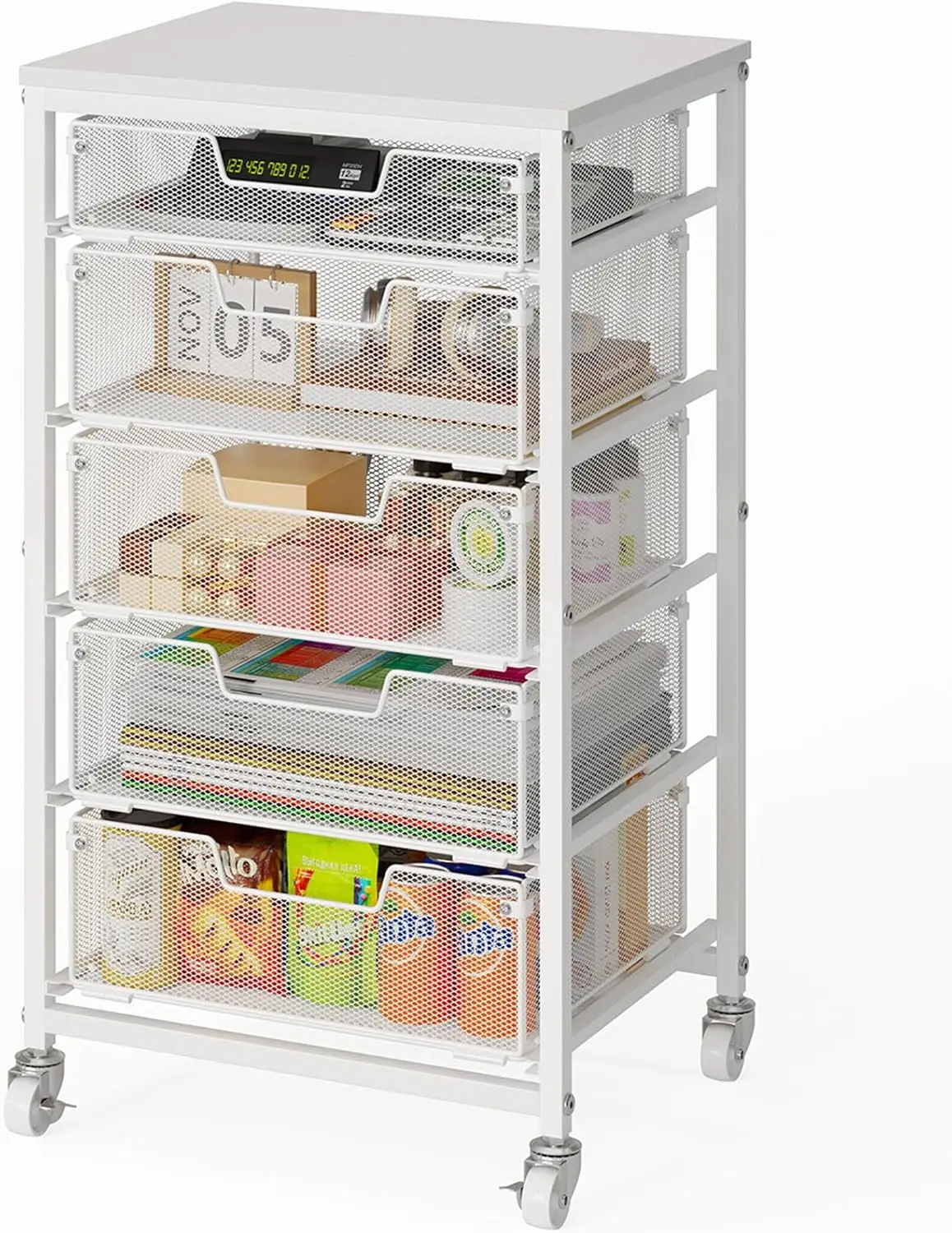 5-Drawer Rolling Storage Cart with Wooden Tabletop, Lockable Wheels for Bedroom, Classroom, Home Office, White
5-Drawer Rolling Storage Cart with Wooden Tabletop, Lockable Wheels for Bedroom, Classroom, Home Office, White