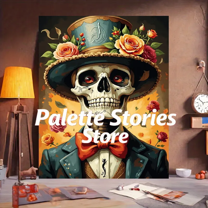 Frameless 1pc Paint by Number Kit, Beginner-Friendly Adults, Elegant Skeleton Gentleman in Floral Top Hat, Dia de los Muertos Fa
Frameless 1pc Paint by Number Kit, Beginner-Friendly Adults, Elegant Skeleton Gentleman in Floral Top Hat, Dia de los Muertos Fa