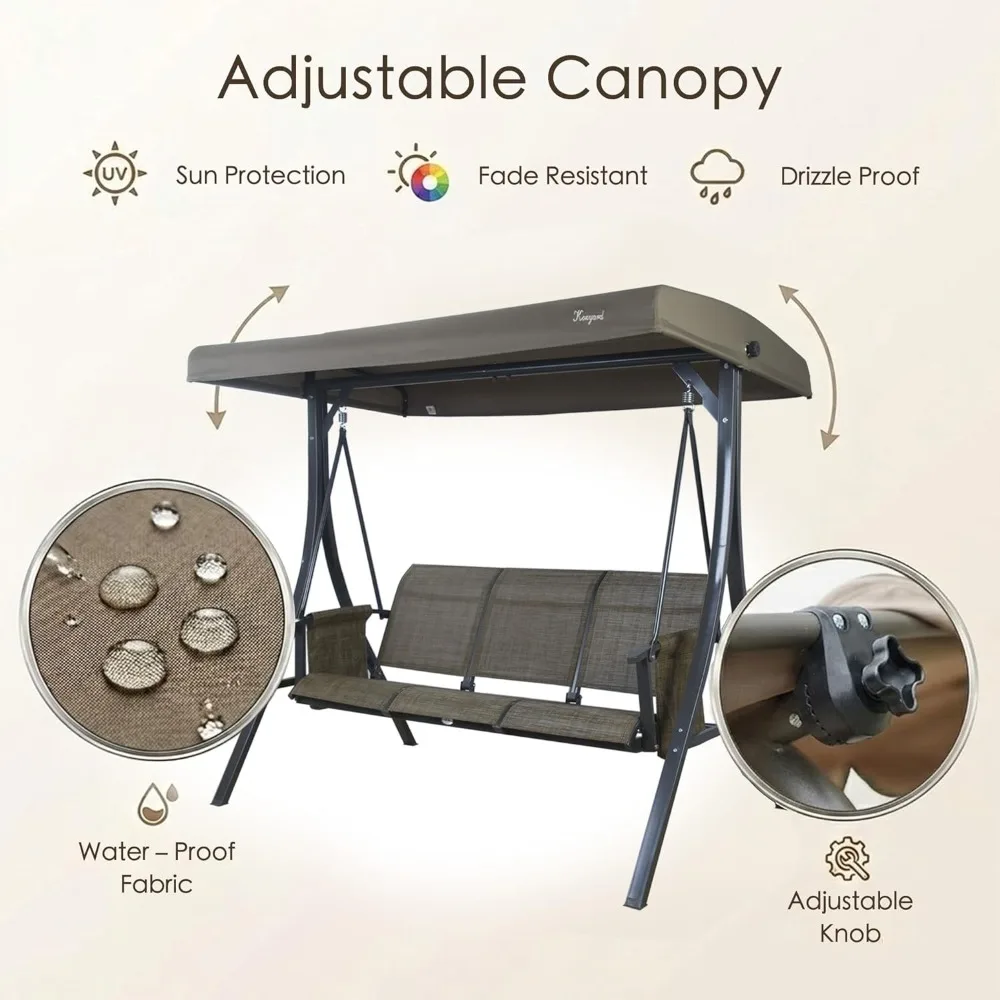 Brenda 3-Seat Outdoor Porch Swing Glider, Patio Swing with Adjustable Canopy, Steel Frame, Breathable Textilene, Customized
Brenda 3-Seat Outdoor Porch Swing Glider, Patio Swing with Adjustable Canopy, Steel Frame, Breathable Textilene, Customized