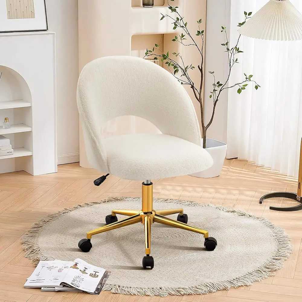 Vanity Accent Chair, Modern Cute Round Desk Chairs With Wheels Adjustment Height Swivel Chair Upholstered Sherpa Gold Metal
Vanity Accent Chair, Modern Cute Round Desk Chairs With Wheels Adjustment Height Swivel Chair Upholstered Sherpa Gold Metal