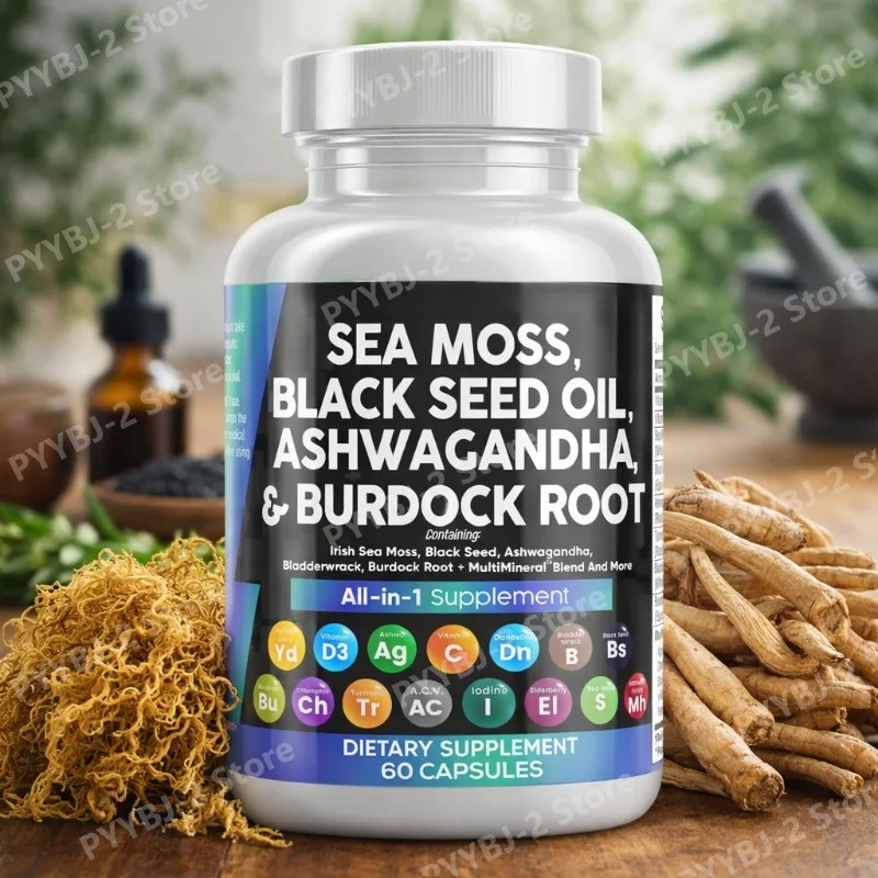 Sea Moss Capsules Contain Black Seed Turmeric & Vitamin D Plant-Based Daily Mineral All in One Supplement 60 Count Per Bottle
Sea Moss Capsules Contain Black Seed Turmeric & Vitamin D Plant-Based Daily Mineral All in One Supplement 60 Count Per Bottle