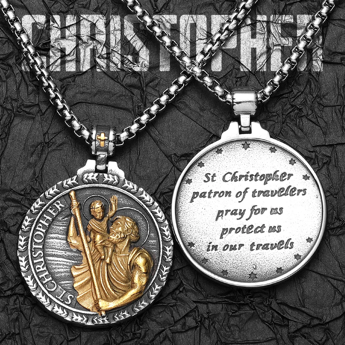 Exorcism Patron St.Christopher Amulets Stainless Steel Men Necklaces Pendant Chain Punk Women Fashion Jewelry Gifts Wholesale
Exorcism Patron St.Christopher Amulets Stainless Steel Men Necklaces Pendant Chain Punk Women Fashion Jewelry Gifts Wholesale