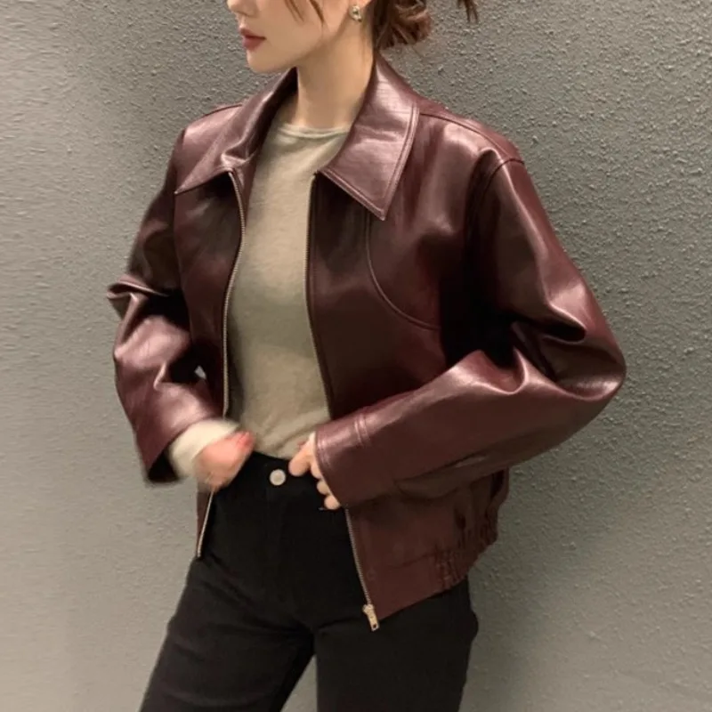 Wine Red Zipper PU Leather Jacket Women Korean Fashion Chic Turn Down Neck Leather Coat Female Streetwear Clothing Winter Autumn
Wine Red Zipper PU Leather Jacket Women Korean Fashion Chic Turn Down Neck Leather Coat Female Streetwear Clothing Winter Autumn