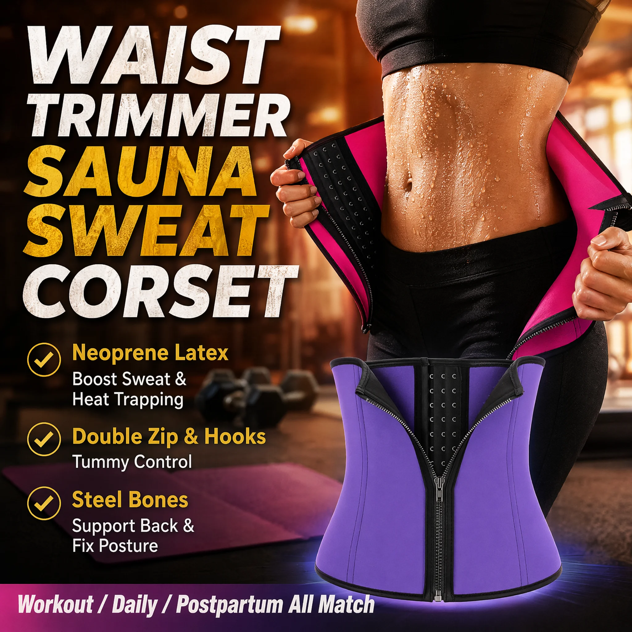 Neoprene Waist Trainer with Zipper & Hook Closure – Tummy Control Corset for Women, Workout Sweat Belt for Gym & Daily Use
Neoprene Waist Trainer with Zipper & Hook Closure – Tummy Control Corset for Women, Workout Sweat Belt for Gym & Daily Use