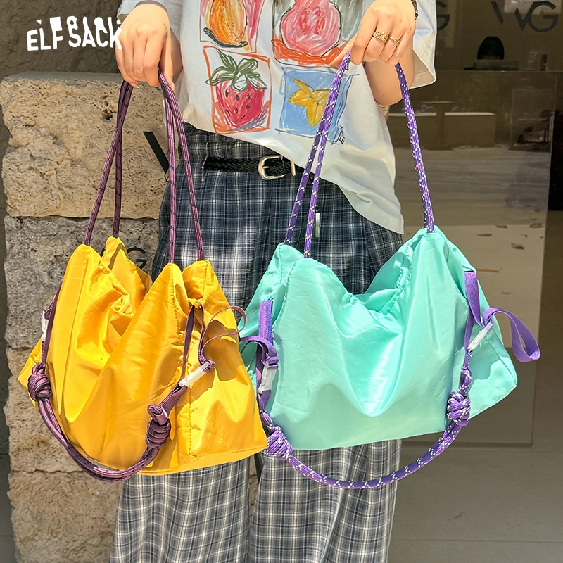 ELFSACK Women's Nylon Drawstring Slouchy Shoulder Bag, Yellow Hobo Handbag with Purple Rope Straps for Shopping, Casual Tote
ELFSACK Women's Nylon Drawstring Slouchy Shoulder Bag, Yellow Hobo Handbag with Purple Rope Straps for Shopping, Casual Tote