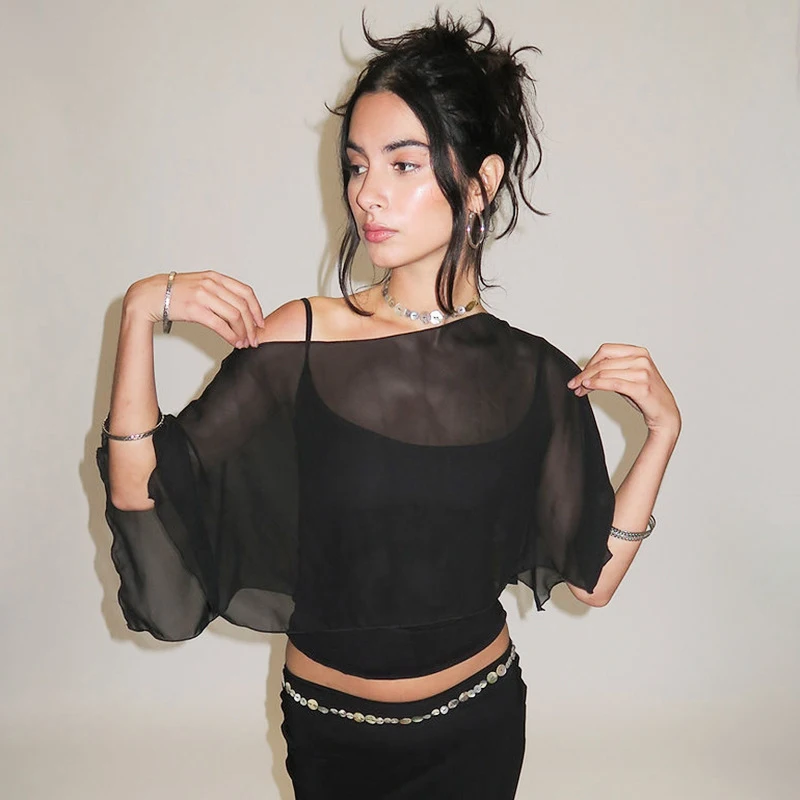 Sexy Black Sheer Mesh Skew Collar T Shirts Female Street Style Crop Top Short Sleeve Tees Women Summer Casual Loose Tops 2026
Sexy Black Sheer Mesh Skew Collar T Shirts Female Street Style Crop Top Short Sleeve Tees Women Summer Casual Loose Tops 2026
