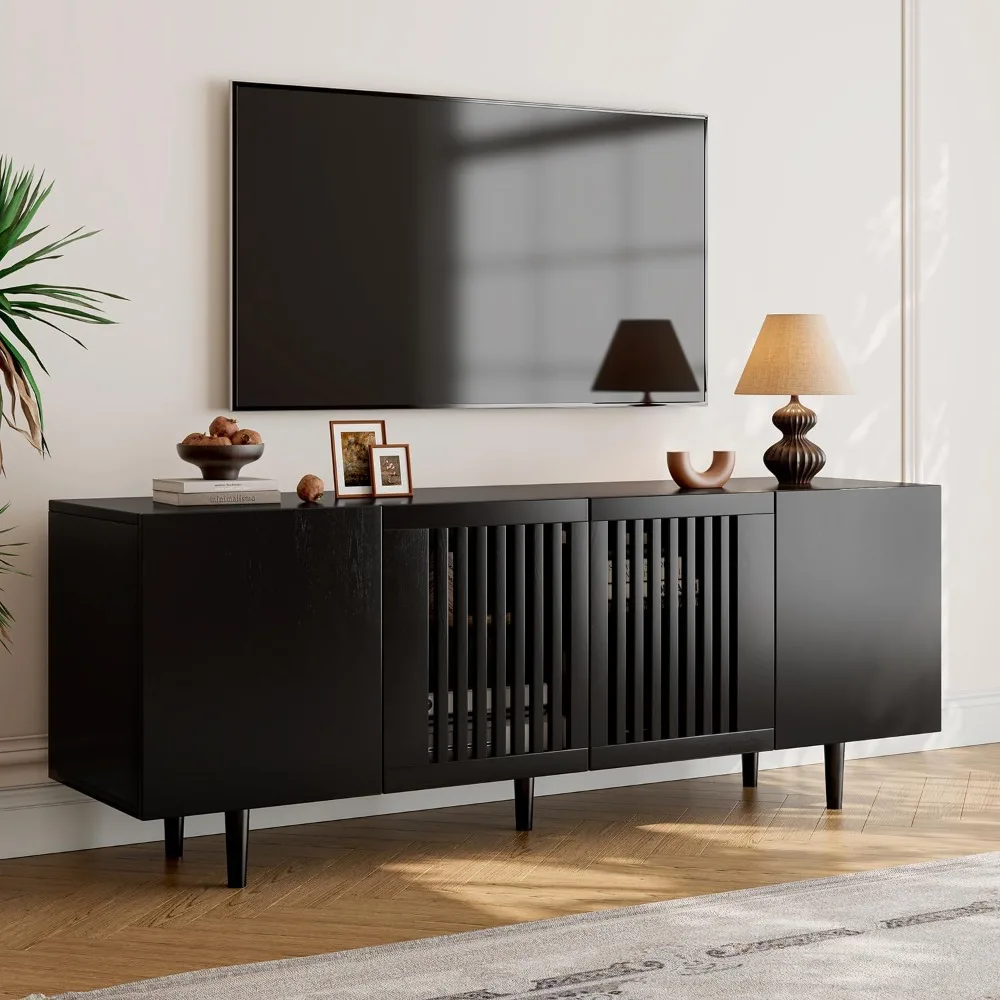 Entertainment Center with Adjustable Shelf,TV Console with 4 Cabinets, Media Console Solid Wood Feet,Cord Holes for Living Room
Entertainment Center with Adjustable Shelf,TV Console with 4 Cabinets, Media Console Solid Wood Feet,Cord Holes for Living Room