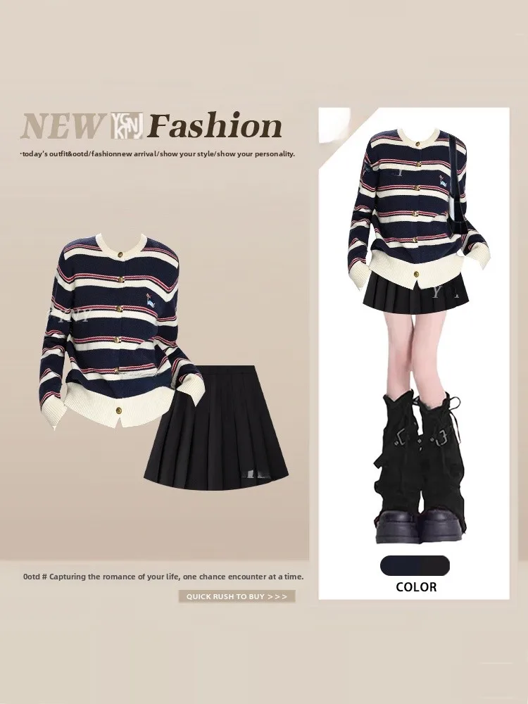 Faionable High Waist Knitted Wrap Skirt And Open Cardigan Two Piece Set with Color Blo Stripes round Ne for Women
Faionable High Waist Knitted Wrap Skirt And Open Cardigan Two Piece Set with Color Blo Stripes round Ne for Women