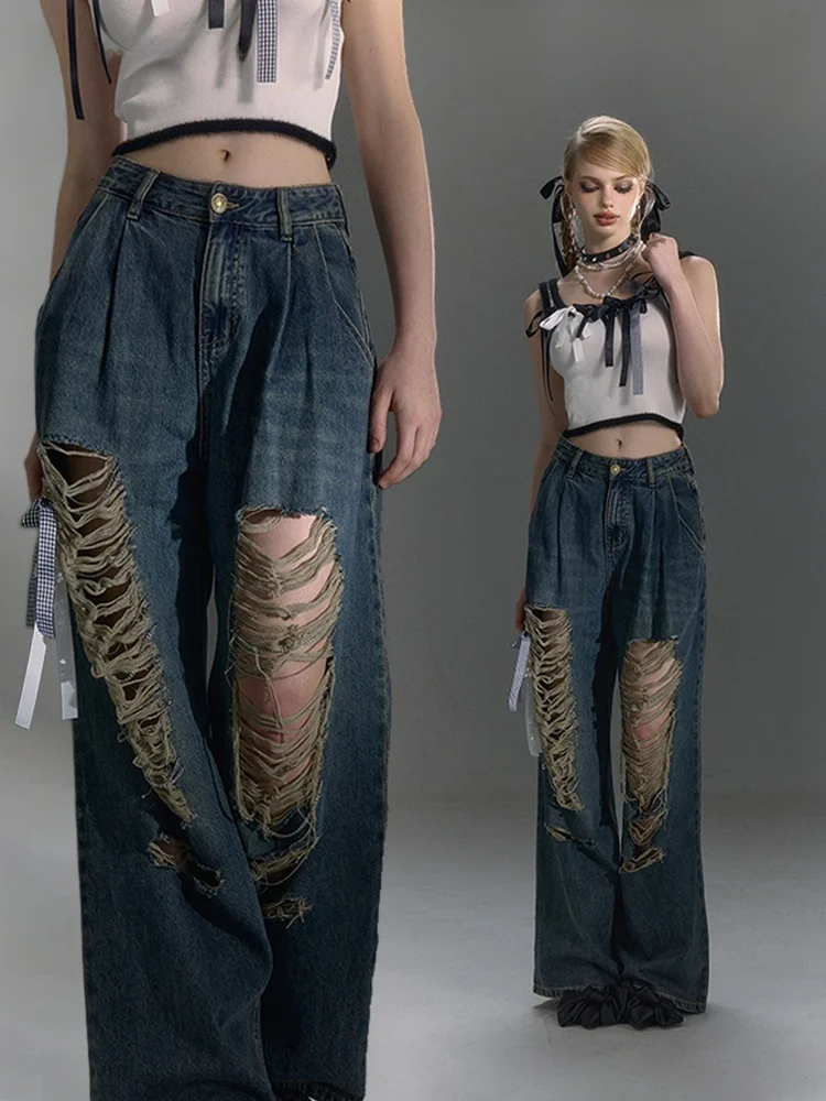 Джинсы-брюки Sweet Cool Hole из денима, широкие, с завязками, повседневные, весна-лето, с высокой талией, длинные
Джинсы-брюки Sweet Cool Hole из денима, широкие, с завязками, повседневные, весна-лето, с высокой талией, длинные