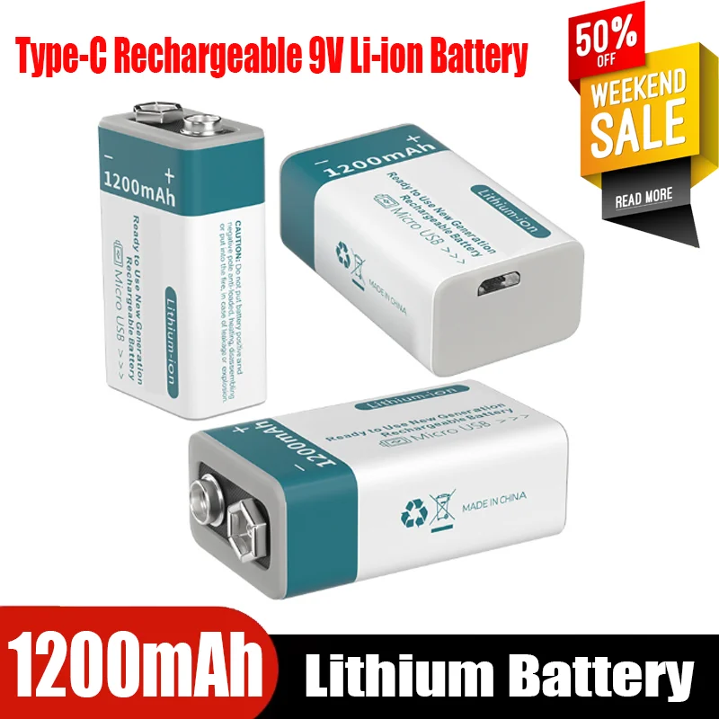 USB 9V Rechargeable Battery 1200mAh Type-C Rechargeable 9V Li-ion Battery for Helicopeter Model Multimeter Smoke Alarm
USB 9V Rechargeable Battery 1200mAh Type-C Rechargeable 9V Li-ion Battery for Helicopeter Model Multimeter Smoke Alarm