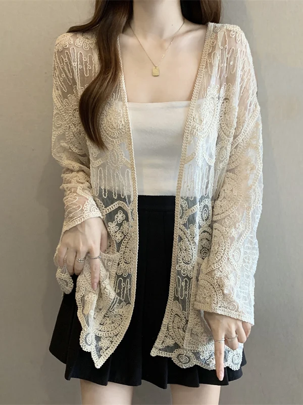 Women's Lace Hook Flower Chiffon Sun Protection Outerwear Bohemian Style Oversized Open Cardigan Top Spring Summer New Arrival
Women's Lace Hook Flower Chiffon Sun Protection Outerwear Bohemian Style Oversized Open Cardigan Top Spring Summer New Arrival