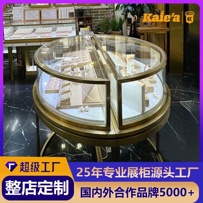 Custom-Shaped Glass Display Cabinet Stainless Steel Jewelry Display Cabinet High-End Gold Jade Display Counter
Custom-Shaped Glass Display Cabinet Stainless Steel Jewelry Display Cabinet High-End Gold Jade Display Counter