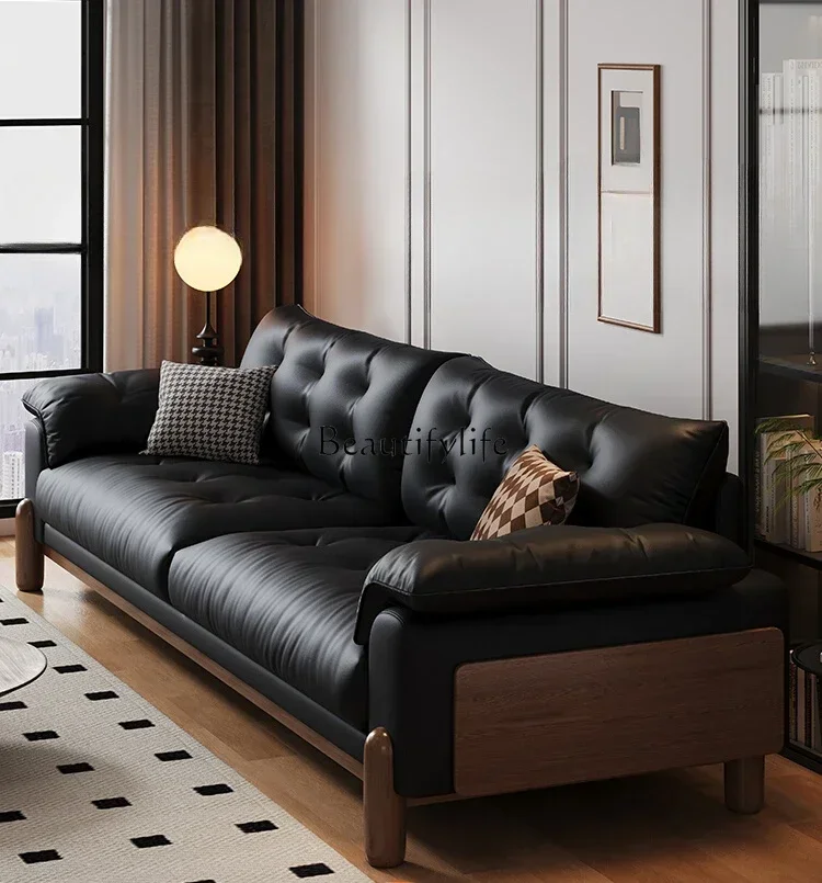 LItalian minimalist leather sofa antique black first layer cowhide small apartment
LItalian minimalist leather sofa antique black first layer cowhide small apartment