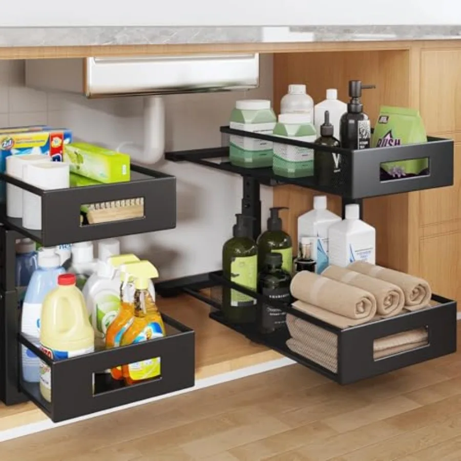 Under Sink Organizer, 2-Tier Dual Pull Out Cabinet Organizer Drawers With Smooth Circular Rail, Large Capacity Metal Mesh Slidi
Under Sink Organizer, 2-Tier Dual Pull Out Cabinet Organizer Drawers With Smooth Circular Rail, Large Capacity Metal Mesh Slidi