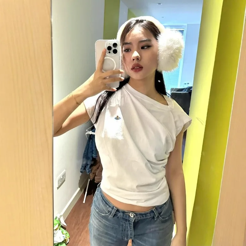 Embroidered Goddess Asymmetrical Pleats Slim Fit Short Sleeve T Shirt 3D Tailoring Drunkard Top
Embroidered Goddess Asymmetrical Pleats Slim Fit Short Sleeve T Shirt 3D Tailoring Drunkard Top