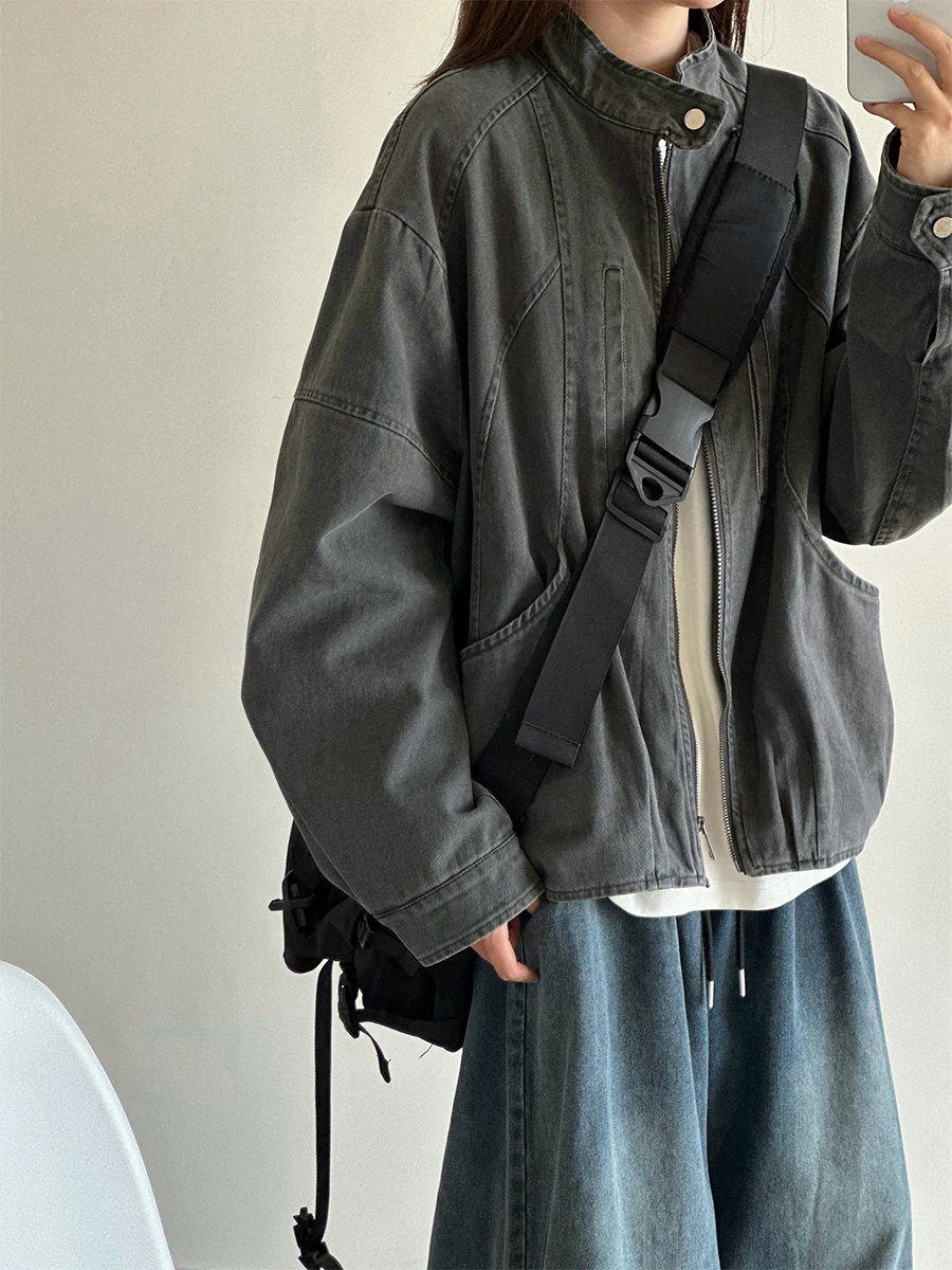 Washed Vintage Stand Collar Jacket Short Outerwear Loose Motorcycle Long Sleeve Top for Men And Women Spring Autumn Casual Style
Washed Vintage Stand Collar Jacket Short Outerwear Loose Motorcycle Long Sleeve Top for Men And Women Spring Autumn Casual Style