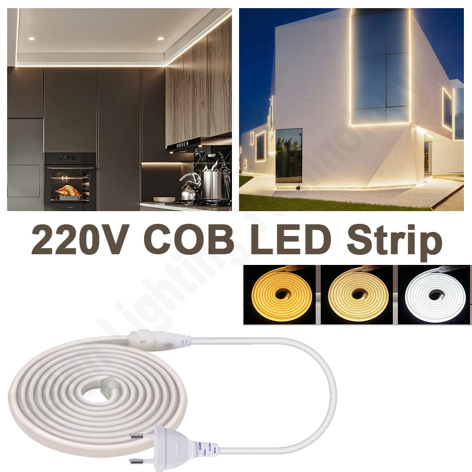 Super Bright 220V COB LED Strip 288LEDs/m IP65 Waterproof Flexible Ribbon with EU Power Plug for Indoor Outdoor Lighting Decor
Super Bright 220V COB LED Strip 288LEDs/m IP65 Waterproof Flexible Ribbon with EU Power Plug for Indoor Outdoor Lighting Decor