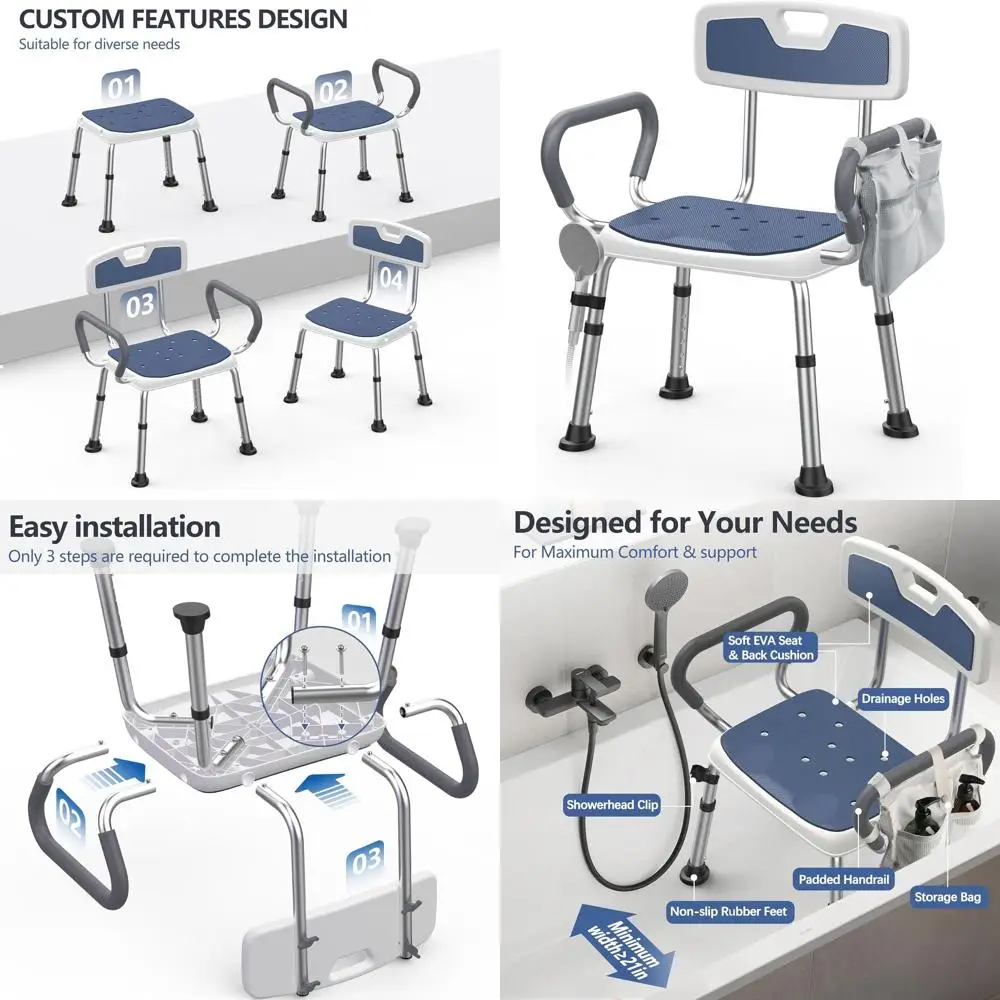 Heavy-Duty Shower Seat for Elderly & Disabled - Adjustable Height, Padded Arms & Back, 450 lbs Capacity
Heavy-Duty Shower Seat for Elderly & Disabled - Adjustable Height, Padded Arms & Back, 450 lbs Capacity