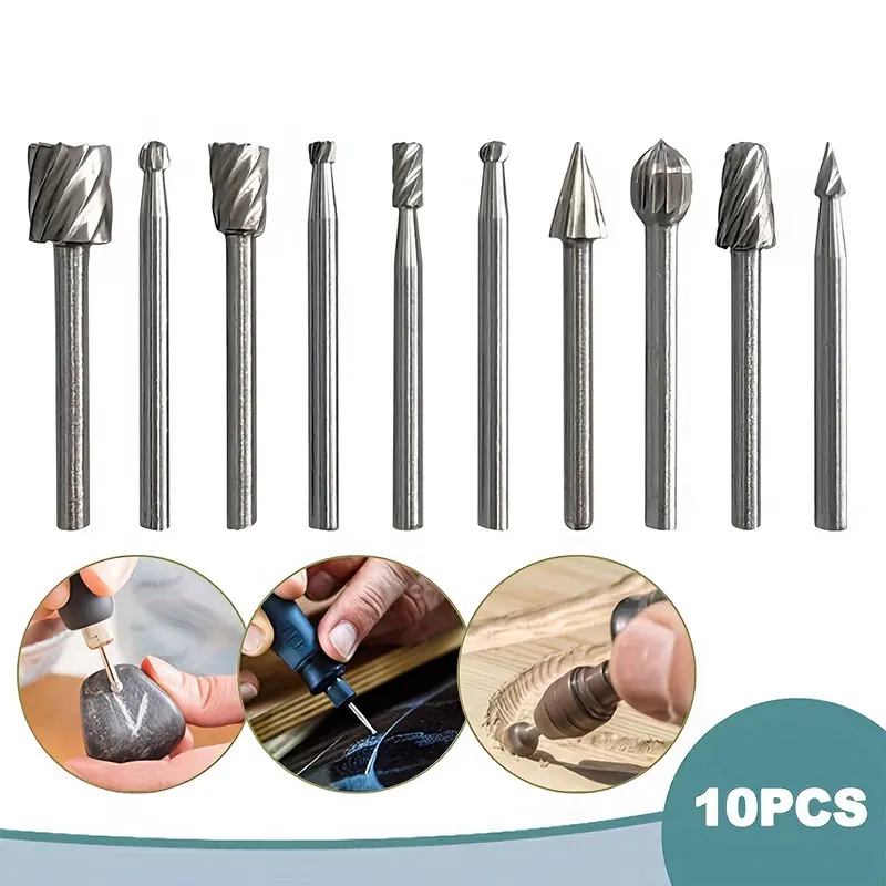 10Pcs/Set HSS Carbide Rotary Tool Router Bits 1/8''(3mm) Shank for DIY Woodworking Carving Engraving Multi-Purpose Engraving Bit
10Pcs/Set HSS Carbide Rotary Tool Router Bits 1/8''(3mm) Shank for DIY Woodworking Carving Engraving Multi-Purpose Engraving Bit